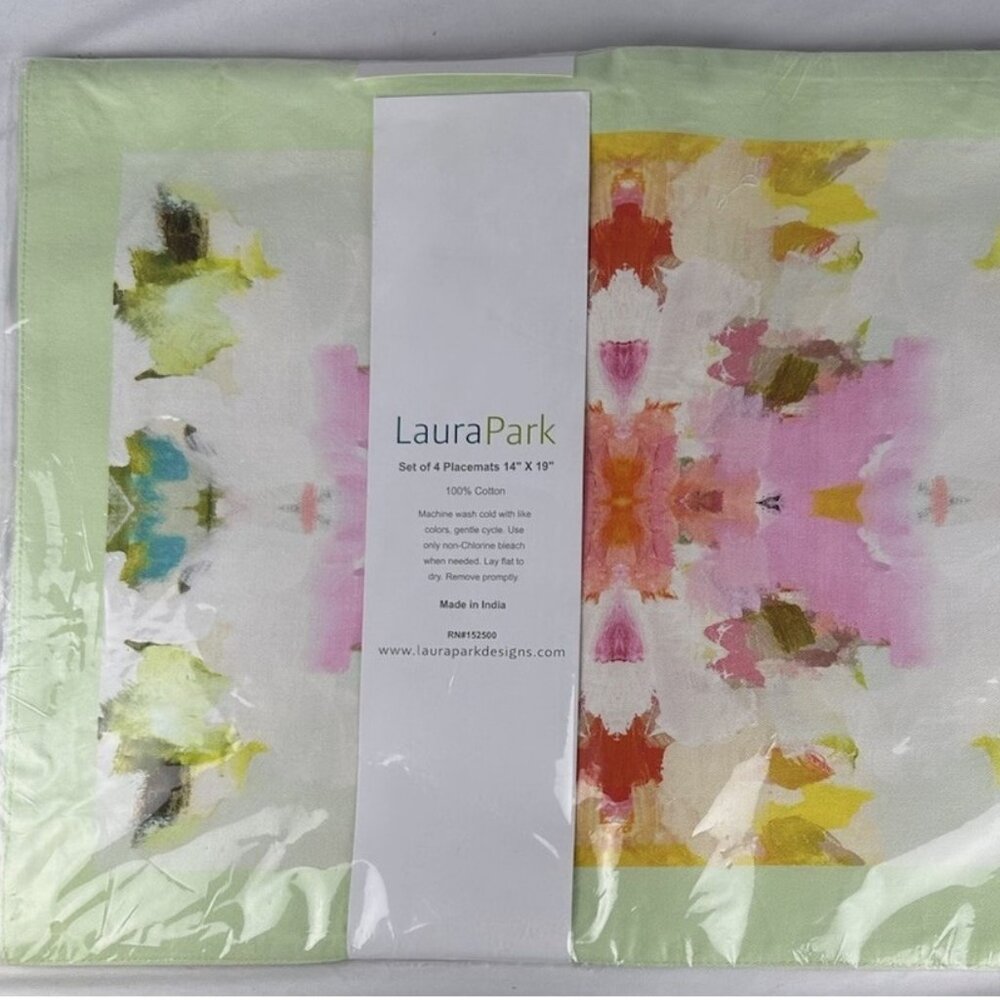 NEW Laura Park Designs Watercolor Placemats Set Of 4 Cotton Abstract Floral